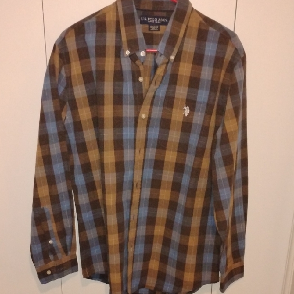 U.S. Polo Assn. Blue and Brown Plaid Button-Down Shirt